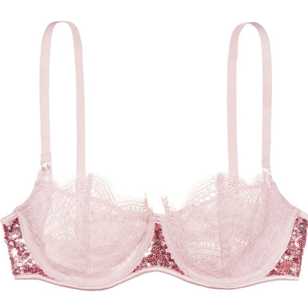 Wicked Unlined Uplift Sheer Pink Lace w/ Sequins